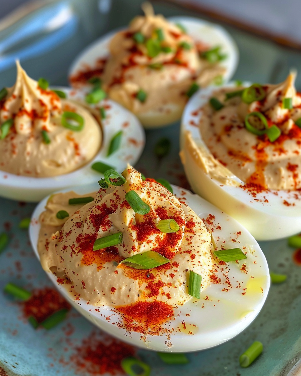Ingredients for spicy deviled eggs with mayo, sriracha, and cayenne