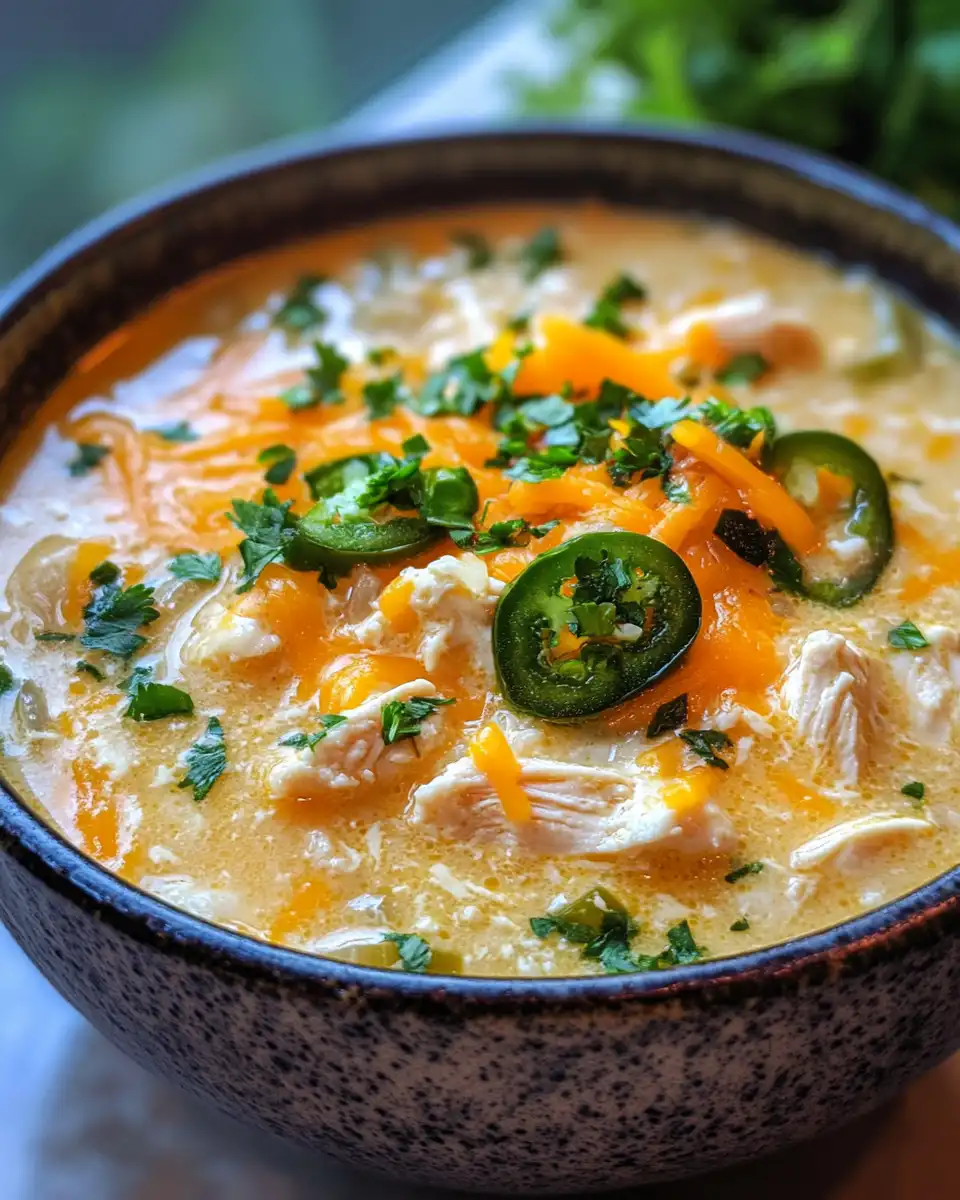Bowl of finished chicken jalapeno popper soup ready to serve