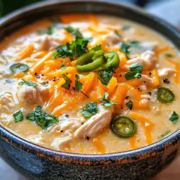 Spicy Jalapeño Popper Chicken Soup Cheesy & Cozy taken with iphone 15 pro max --iw 2 --ar 4:5 --v 6.1 --raw