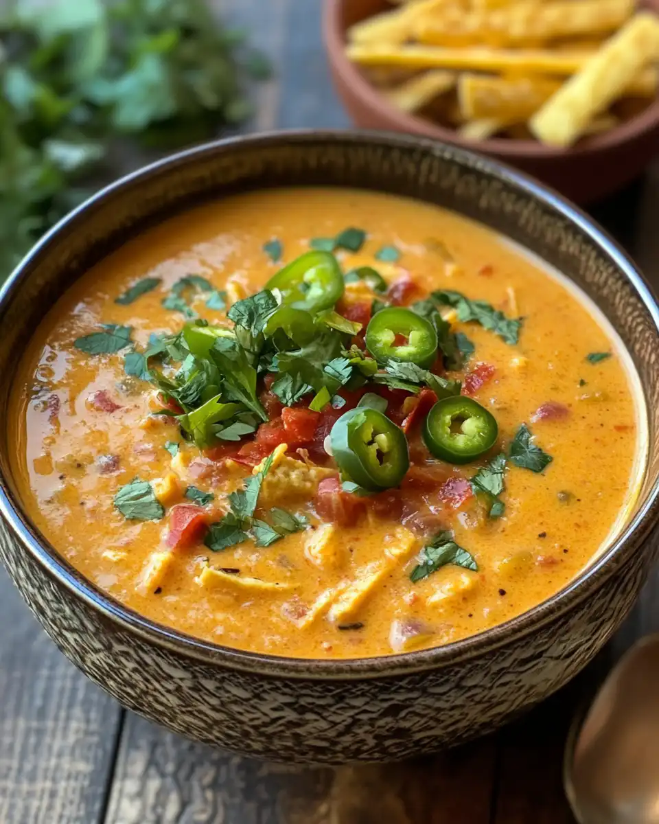 Creamy Jalapeno Popper Chicken Soup served in a bowl with bacon garnish