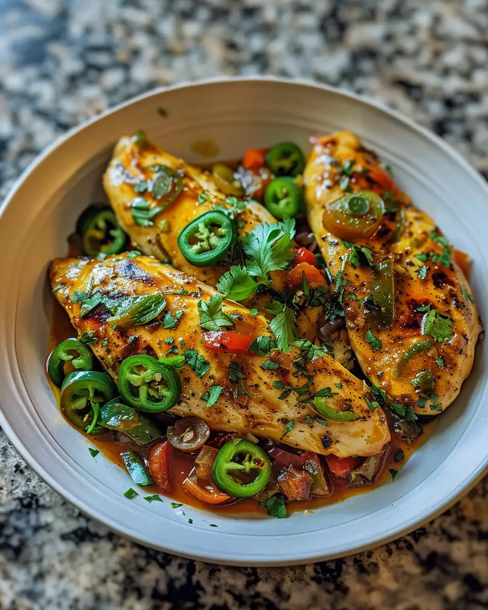 Fresh ingredients for spicy jalapeo chicken including bell peppers and onions