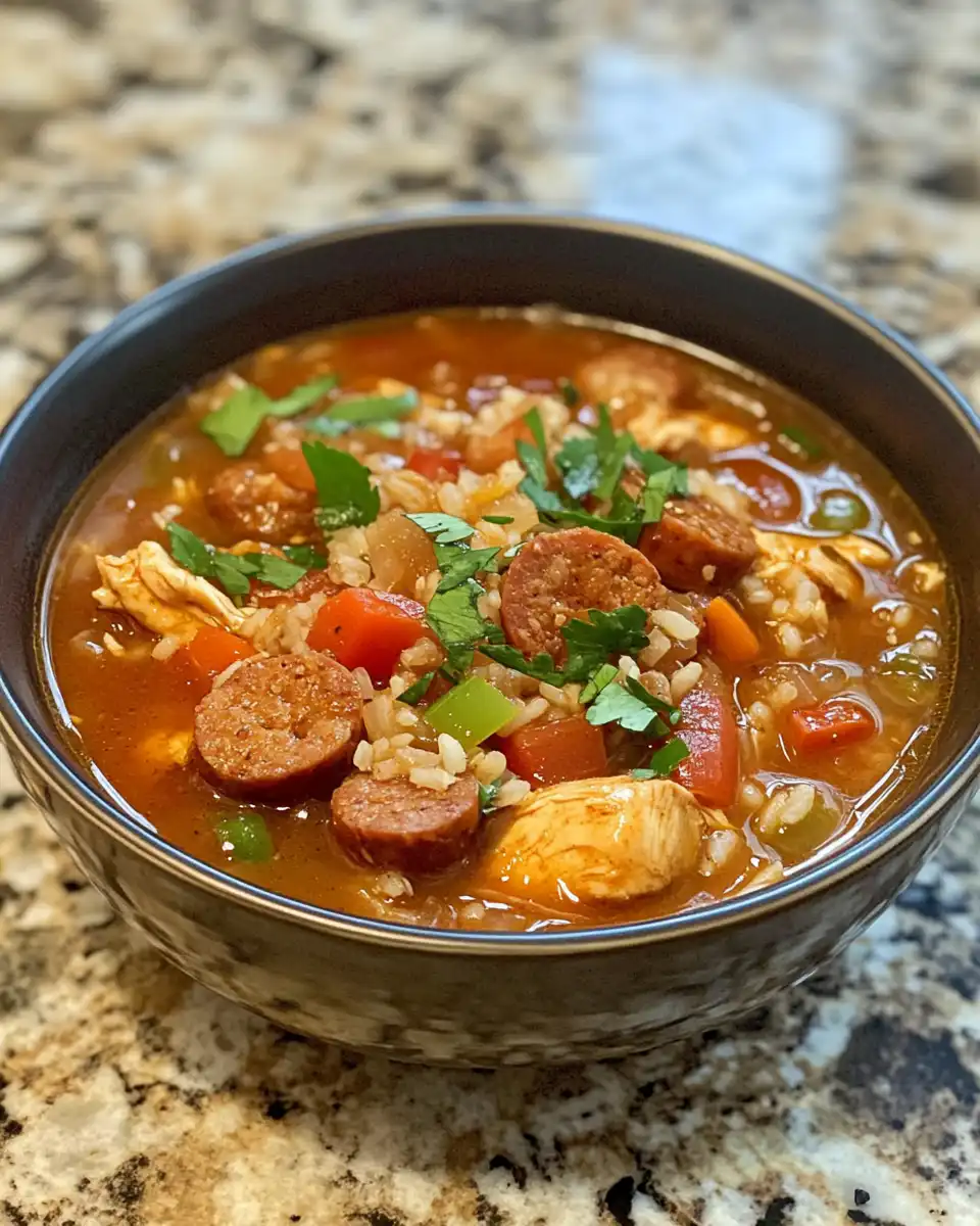 Ingredients for spicy jambalaya soup in bowls before cooking