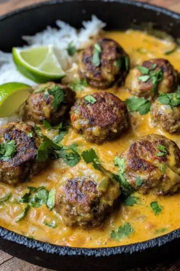 Spicy Jerk Meatballs in Coconut Lime Curry taken with iphone 15 pro max --iw 2 --ar 4:5 --v 6.1 --raw