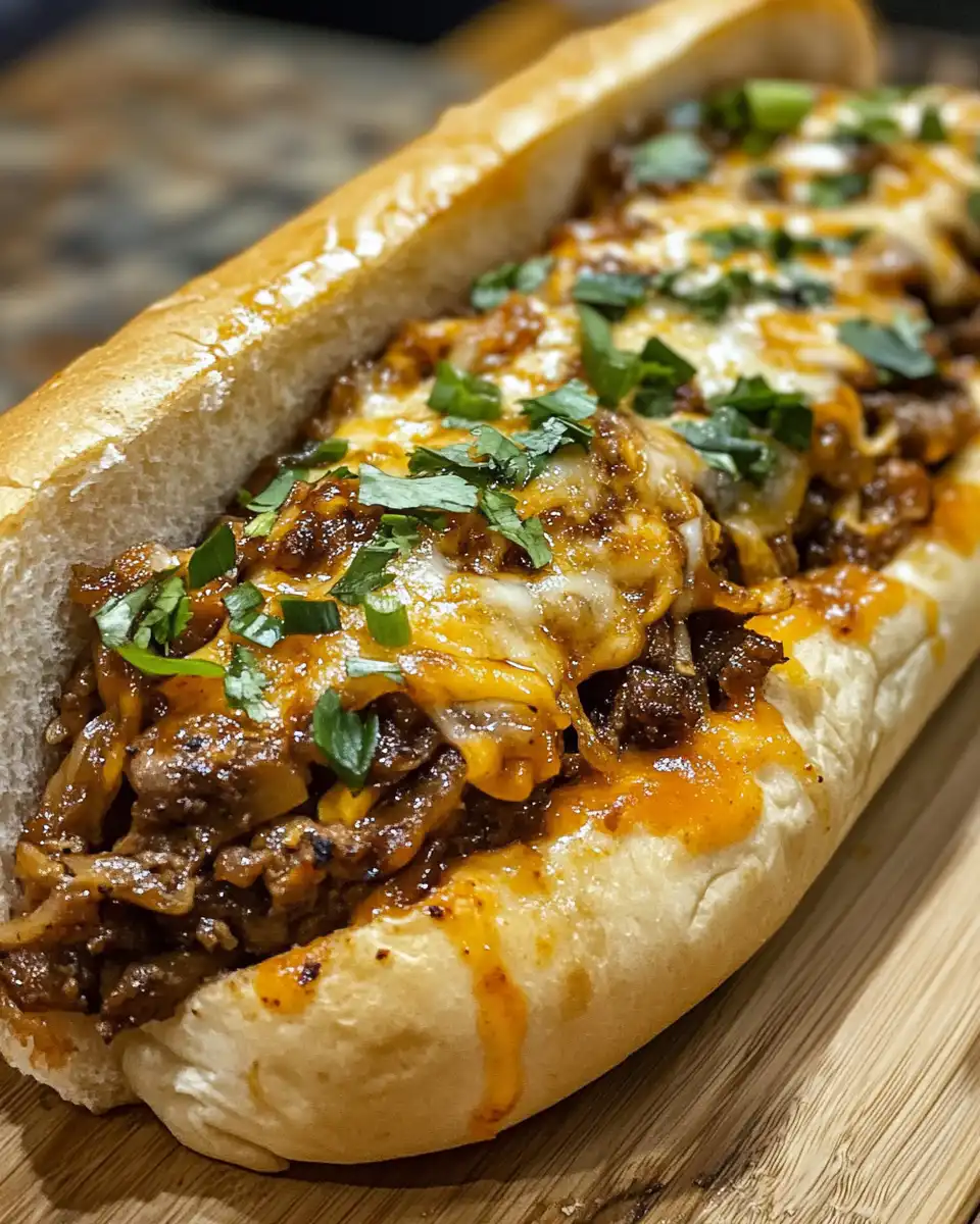 Spicy kimchi bulgogi cheesesteak freshly cooked with melted cheese