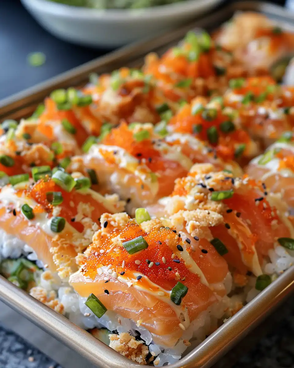 Ingredients for spicy salmon sushi bake laid out
