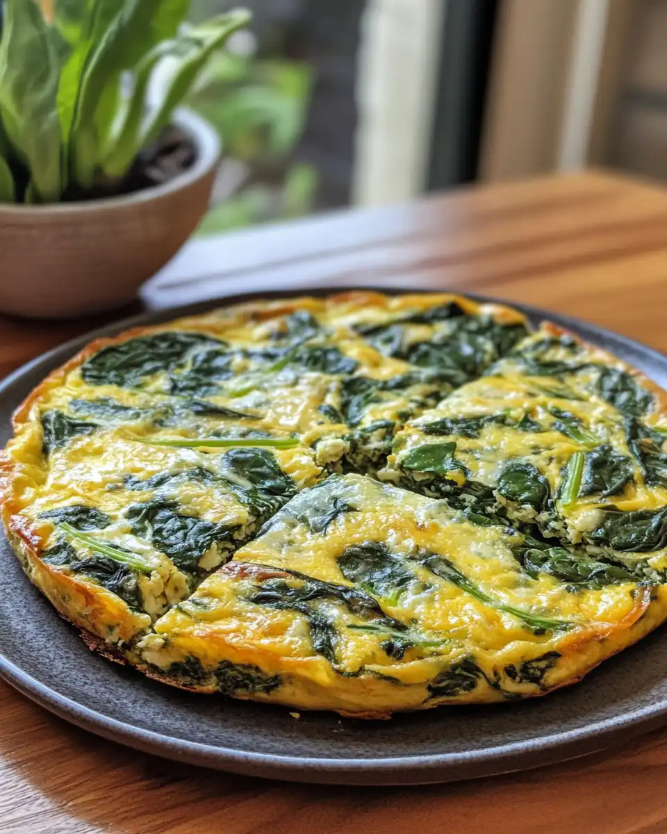 Close-up of the fluffy spinach frittata