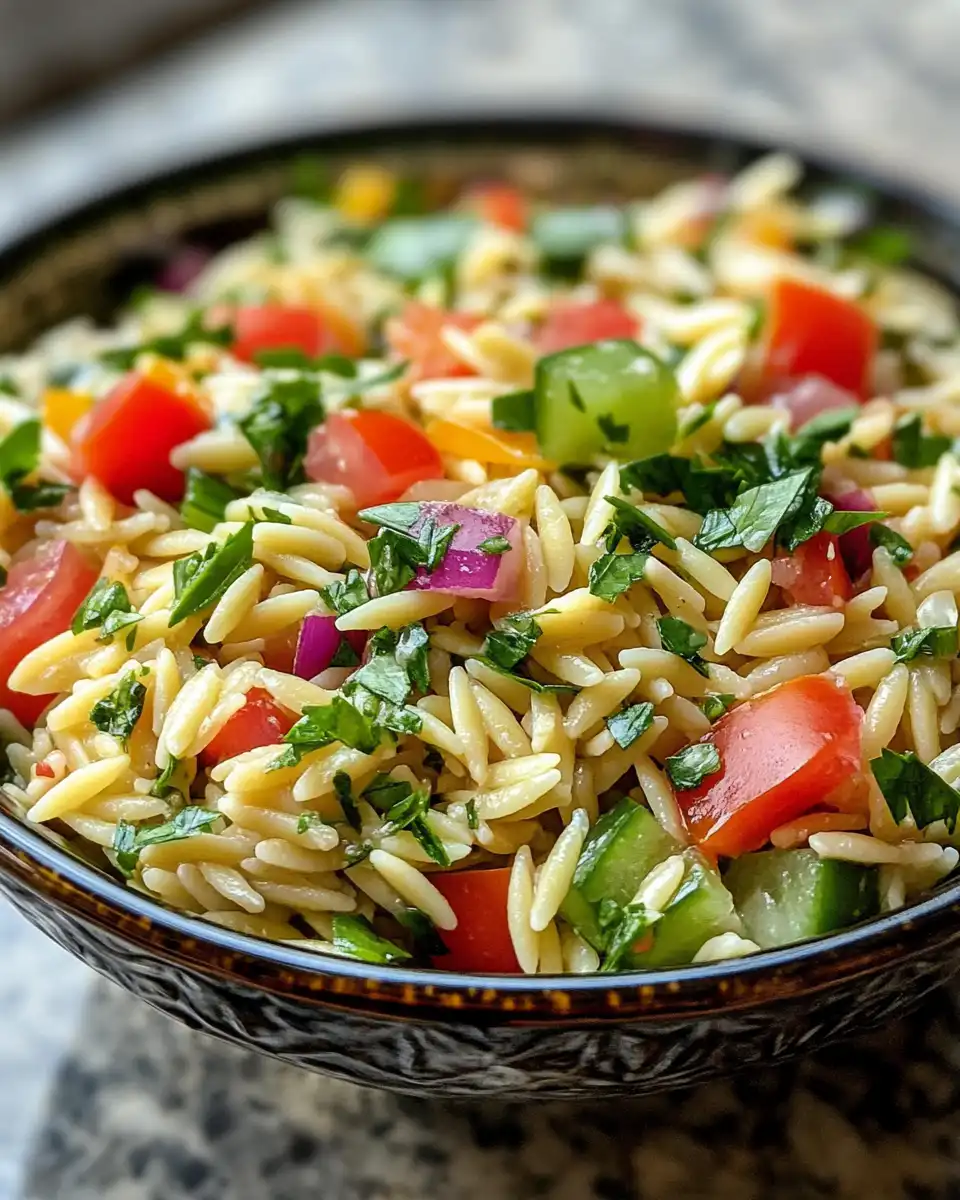 Chilled spring orzo salad
