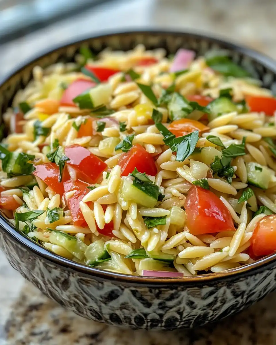 Fresh spring orzo salad ingredients