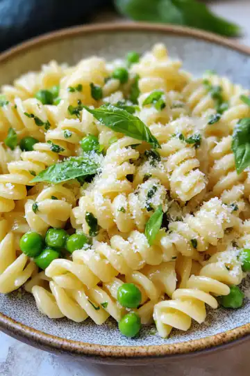 Spring Pea Pasta taken with iphone 15 pro max --iw 2 --ar 4:5 --v 6.1 --raw