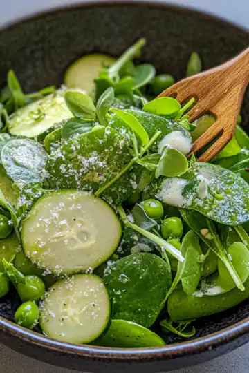 Spring Pea Salad taken with iphone 15 pro max --iw 2 --ar 4:5 --v 6.1 --raw