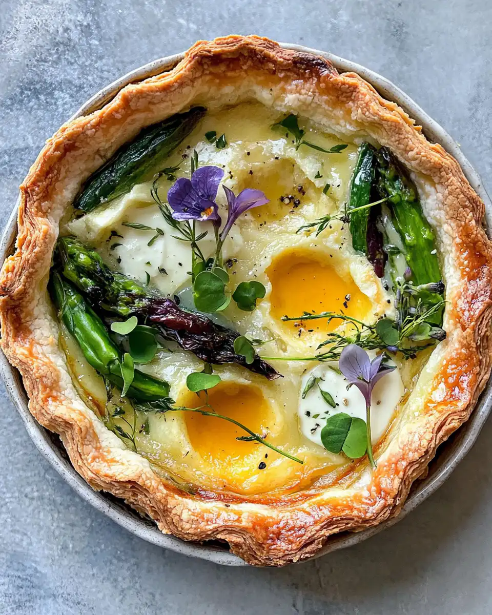 Final spring vegetable tart ready for serving