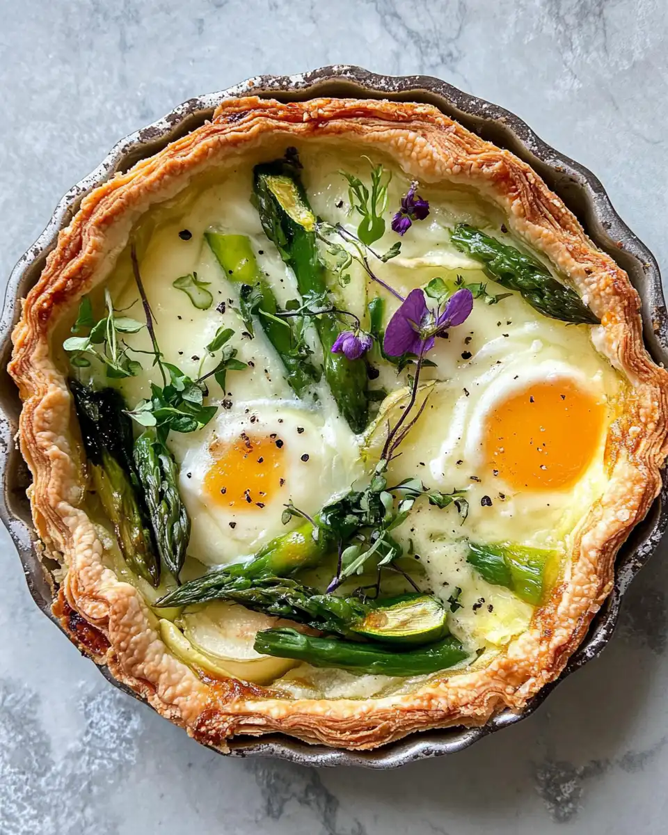 Fresh spring vegetable tart with colorful toppings