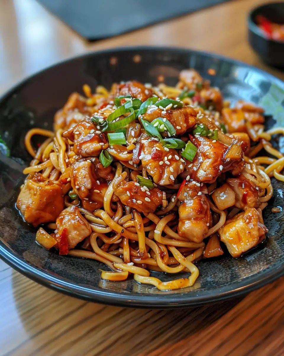 Ingredients for sticky garlic chicken noodles laid out before cooking