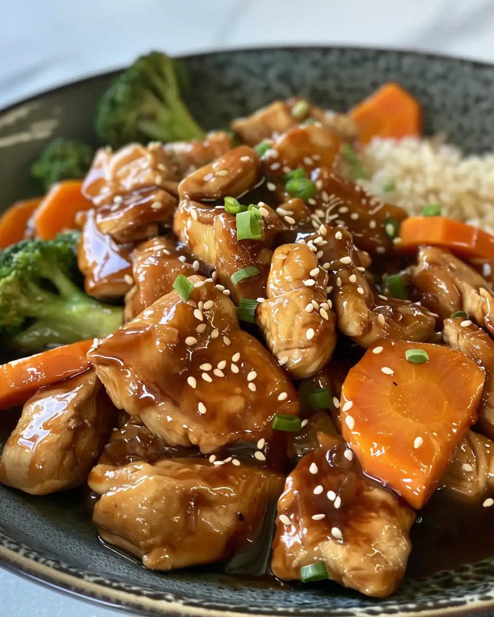 Fresh ingredients for teriyaki chicken stir fry including vegetables and sauce