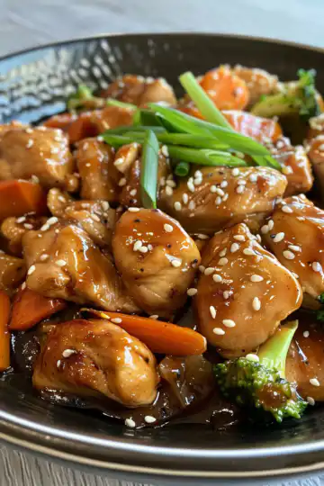 Stir Fry Teriyaki Chicken taken with iphone 15 pro max --iw 2 --ar 4:5 --v 6.0 --raw
