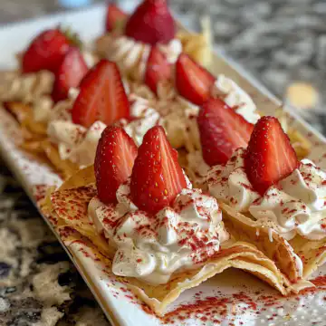 Strawberry Cheesecake Dessert Tacos taken with iphone 15 pro max --iw 2 --ar 4:5 --v 6.0 --raw