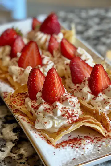 Strawberry Cheesecake Dessert Tacos taken with iphone 15 pro max --iw 2 --ar 4:5 --v 6.0 --raw
