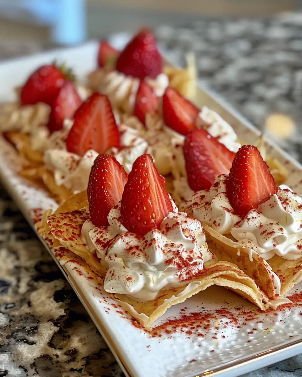 Close-up of Strawberry Cheesecake Dessert Tacos fresh and ready to eat
