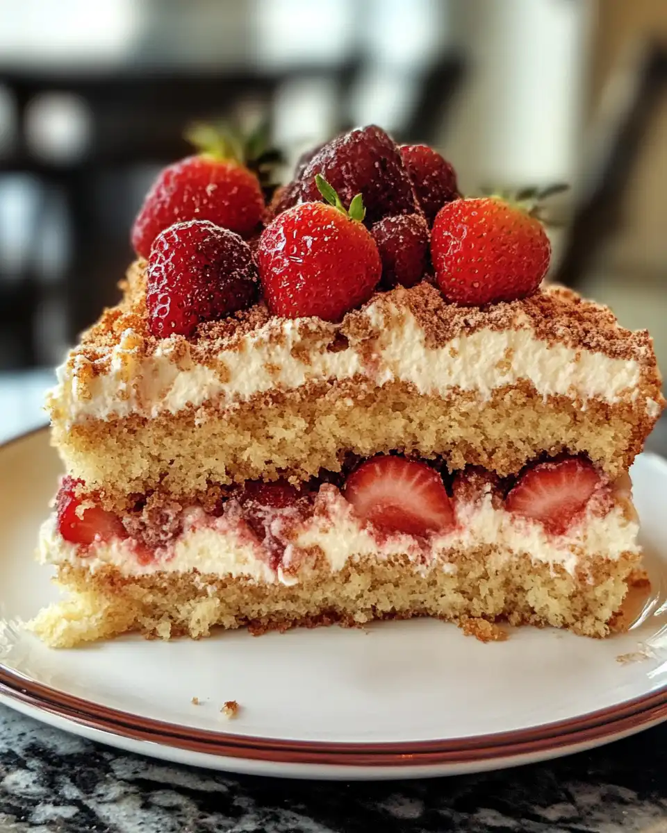 Served strawberry coffee cake on a plate