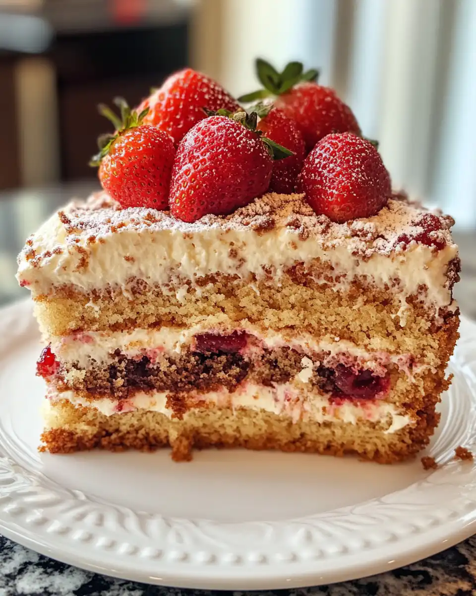 Freshly baked strawberry coffee cake with steam