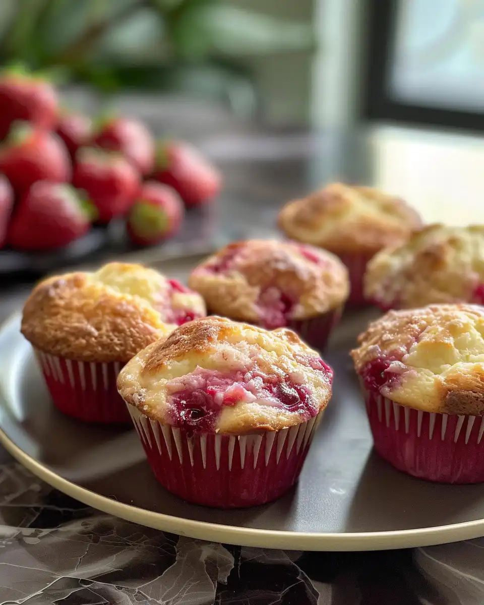 Chopped strawberries and cream cheese ingredients in bowls for muffins