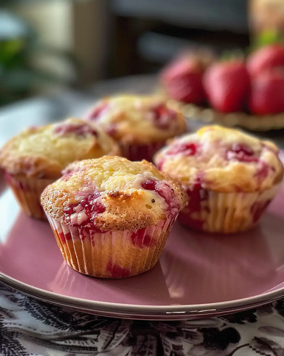 Golden baked strawberry cream cheese muffins cooling on wire rack