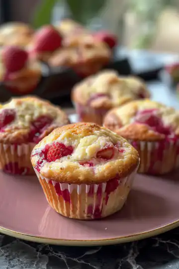 Strawberry Cream Cheese Muffins taken with iphone 15 pro max --iw 2 --ar 4:5 --v 6.0 --raw