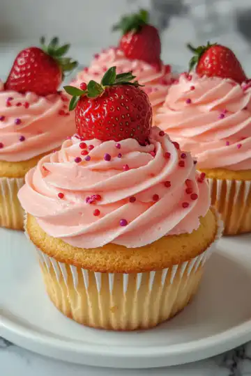 Strawberry Cupcakes taken with iphone 15 pro max --iw 2 --ar 4:5 --v 6.1 --raw