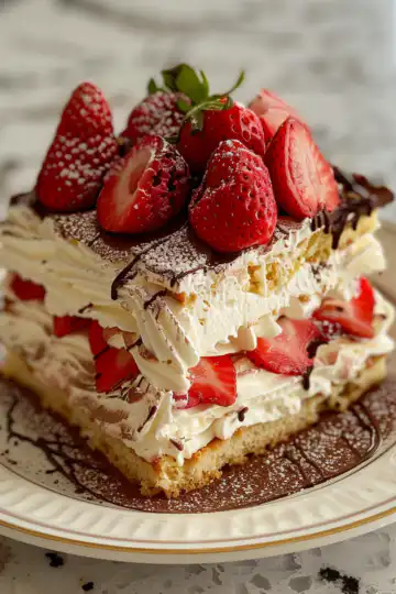 Strawberry Eclair Cake taken with iphone 15 pro max --iw 2 --ar 4:5 --v 6.0 --raw