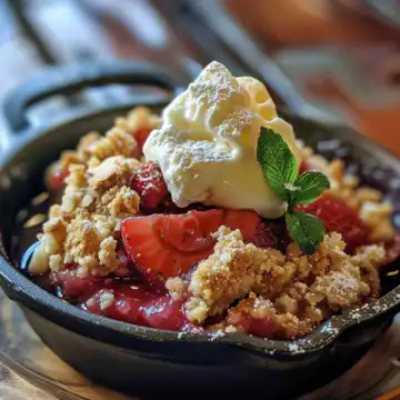 Strawberry Rhubarb Crisp taken with iphone 15 pro max --iw 2 --ar 4:5 --v 6.0 --raw
