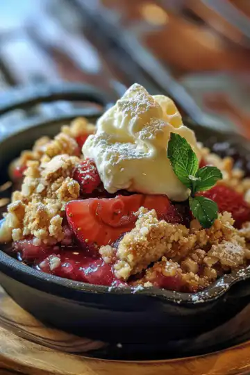 Strawberry Rhubarb Crisp taken with iphone 15 pro max --iw 2 --ar 4:5 --v 6.0 --raw