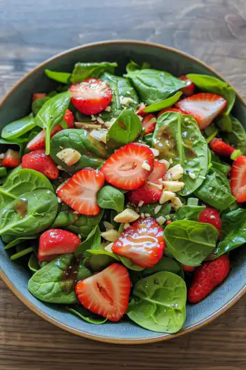 Strawberry Spinach Salad taken with iphone 15 pro max --iw 2 --ar 4:5 --v 6.0 --raw