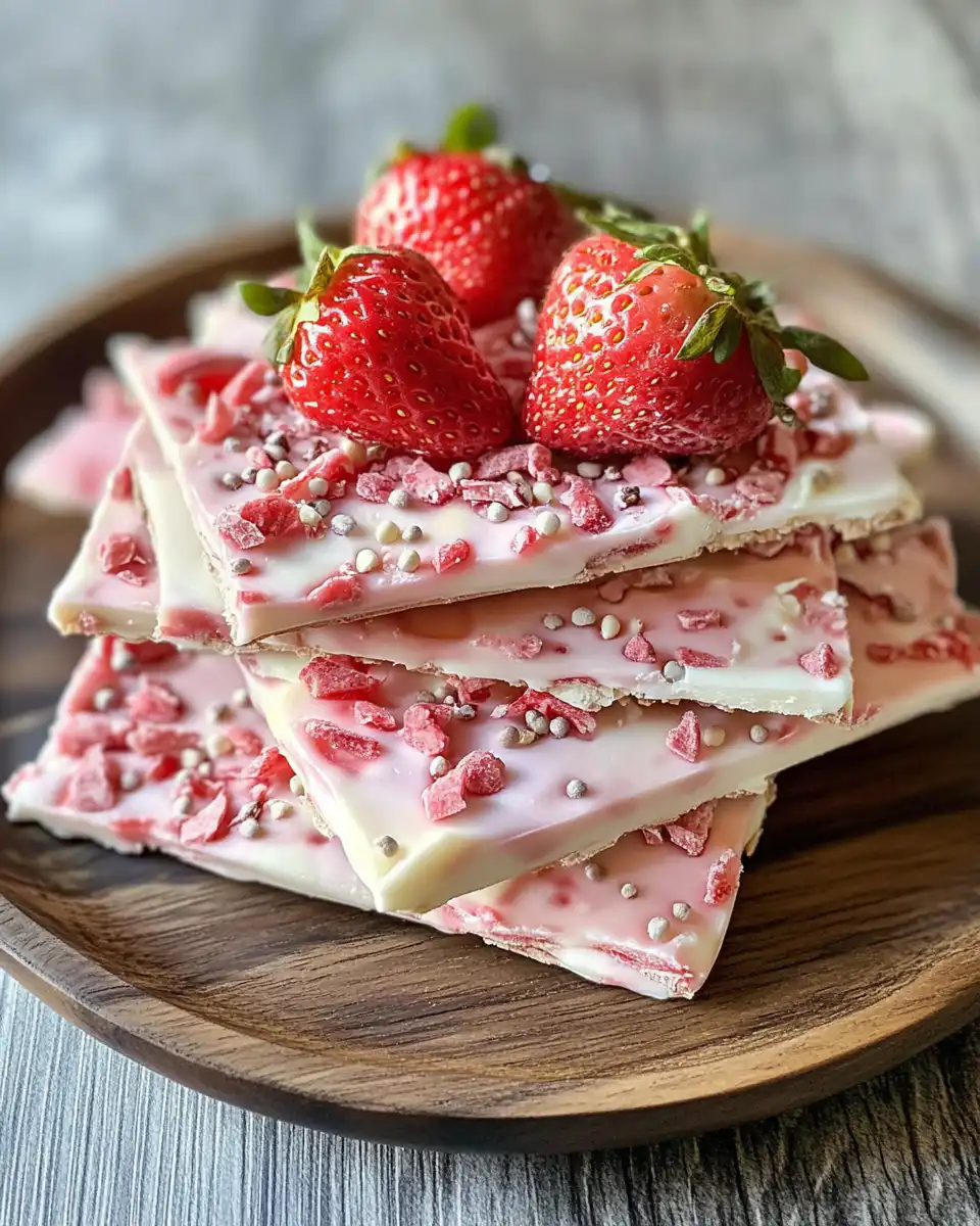 Close-up of strawberry yogurt bark