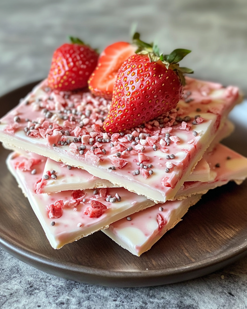 Finished strawberry yogurt bark slices