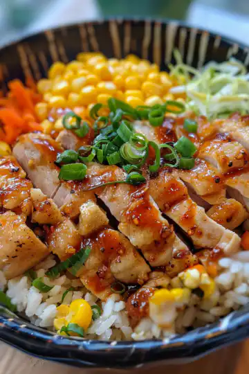Street Corn Chicken Rice Bowl taken with iphone 15 pro max --iw 2 --ar 4:5 --v 6.0 --raw