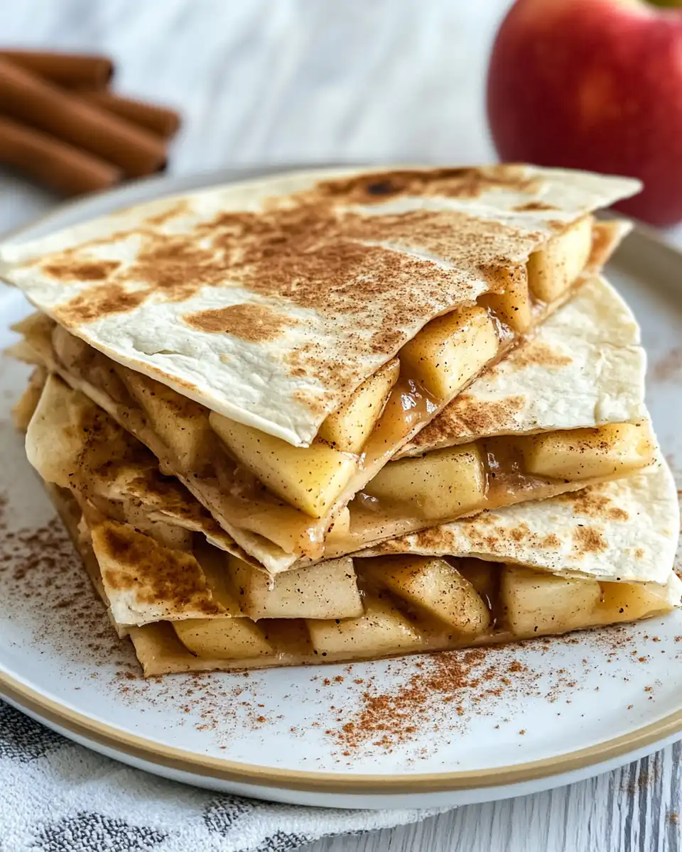 Ingredients layered on whole grain tortilla for breakfast quesadilla with apple and cheese