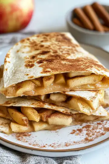 Sweet and Savory Apple Cinnamon Breakfast Quesadillas Recipe taken with iphone 15 pro max --iw 2 --ar 4:5 --v 6.1 --raw