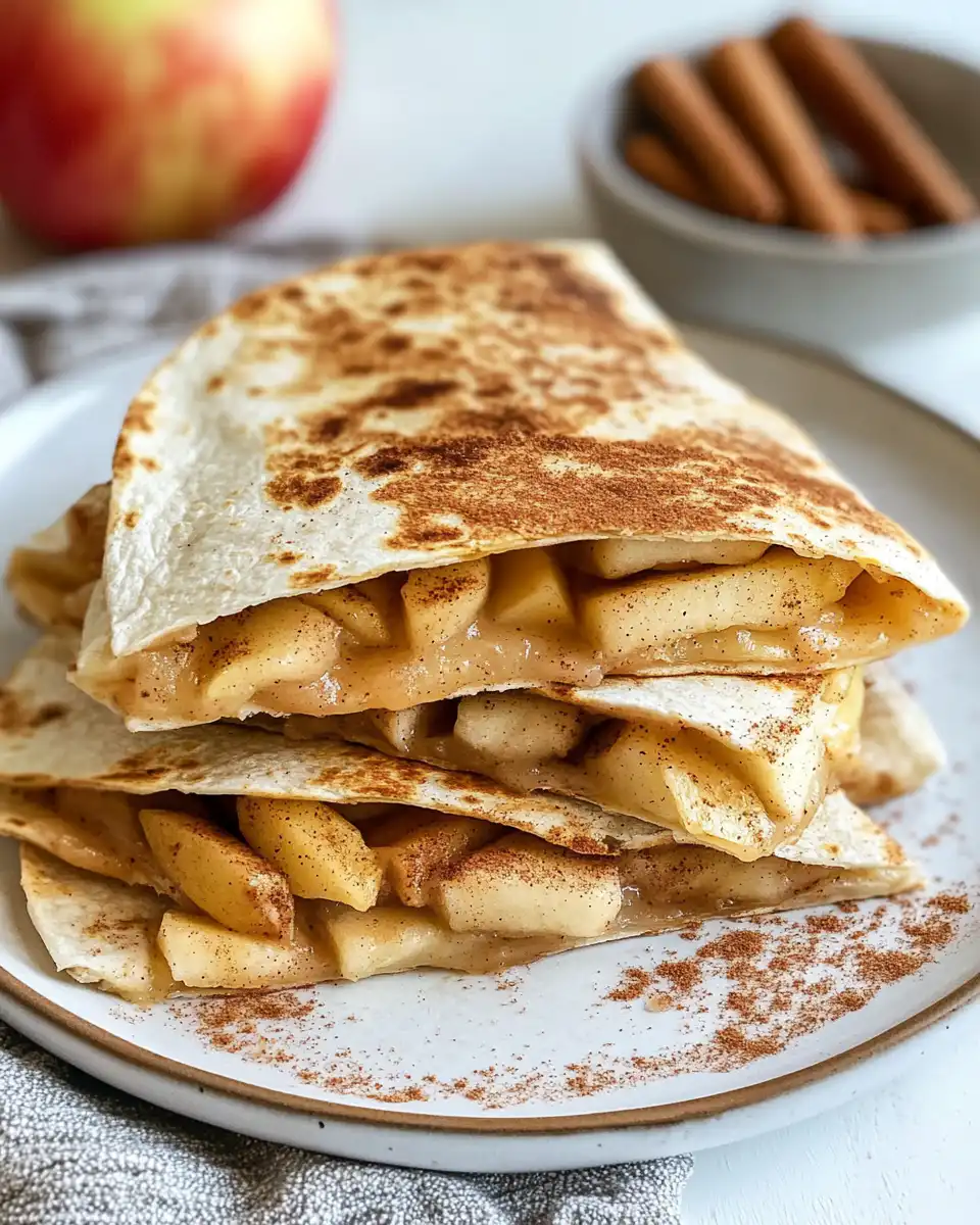 Apple cinnamon breakfast quesadilla fresh from the stove with melty cheese