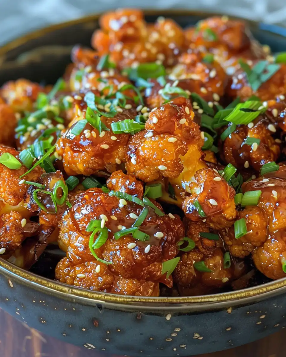 Finished sweet and savory glazed baked cauliflower served on plate