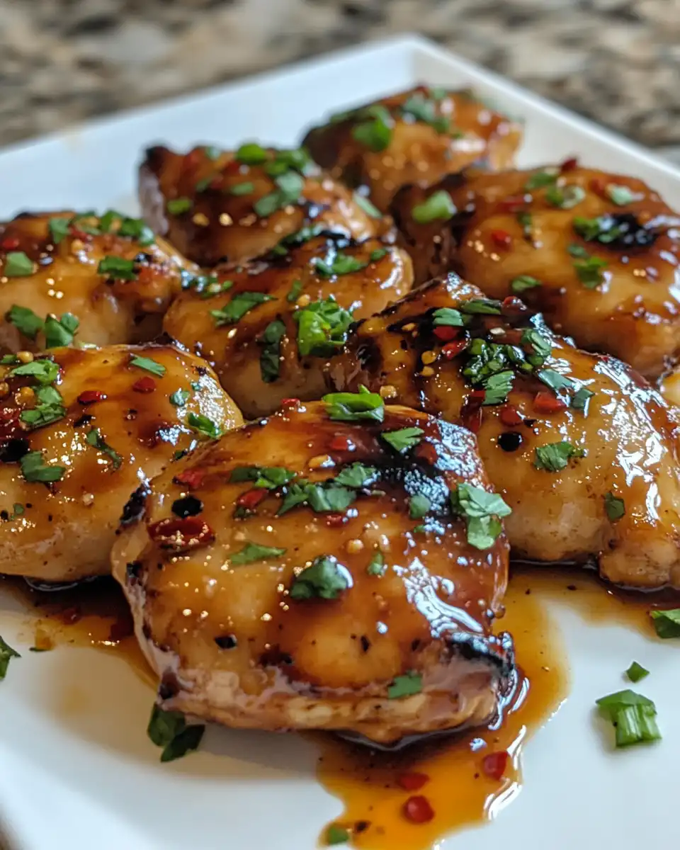 Plated sweet chili glazed chicken thighs ready to enjoy