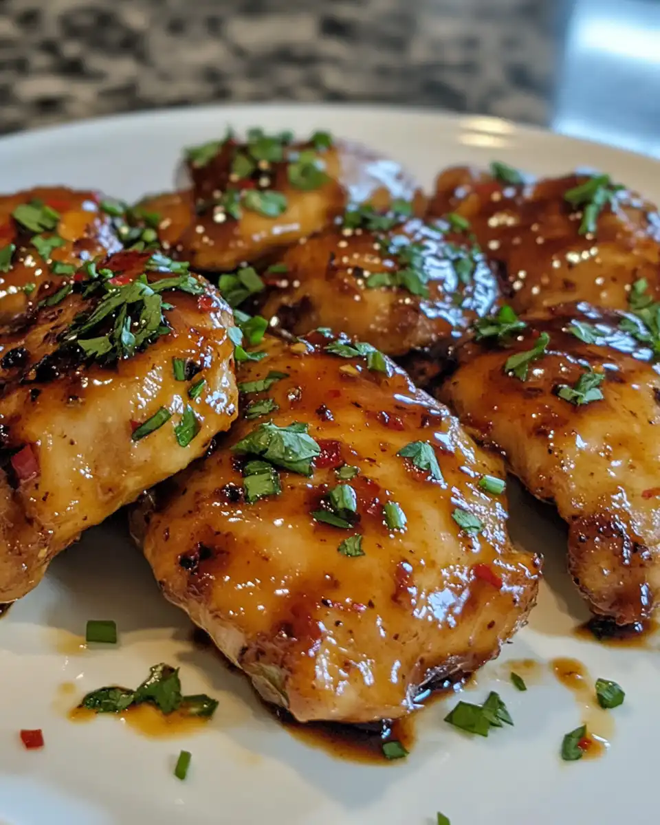 Sweet chili glazed boneless chicken thighs in pressure cooker starting to steam