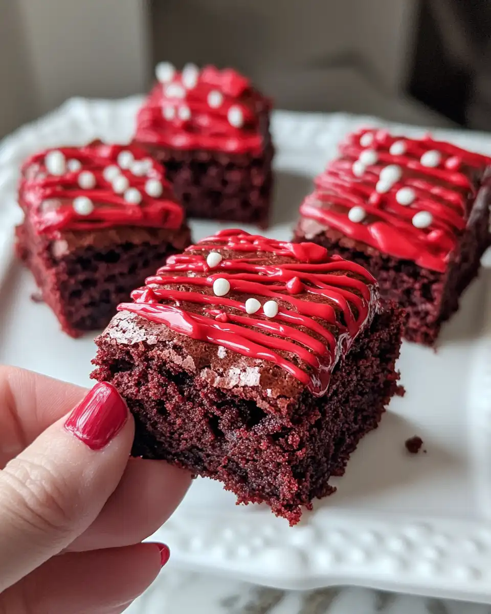 Close-up of finished red velvet brownie bites showing cream cheese swirl inside