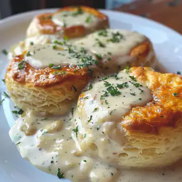 Tasty Chicken Biscuits And Gravy taken with iphone 15 pro max --iw 2 --ar 4:5 --v 6.0 --raw