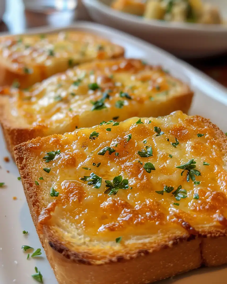 Golden crispy garlic Texas toast after cooking