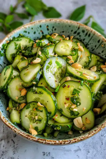 Thai Cucumber Salad taken with iphone 15 pro max --iw 2 --ar 4:5 --v 6.0 --raw