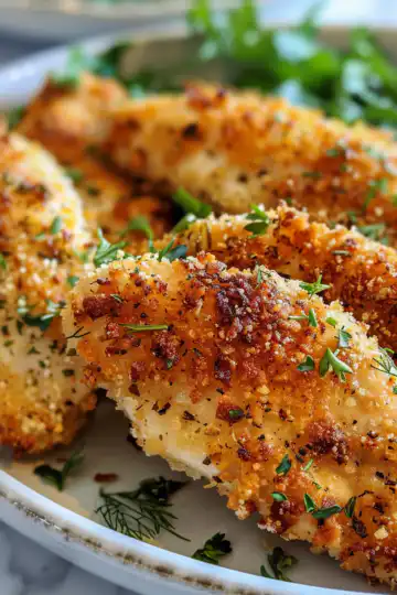 The Best Crispy Dill Pickle Parmesan Chicken (Easy Recipe taken with iphone 15 pro max --iw 2 --ar 4:5 --v 6.0 --raw