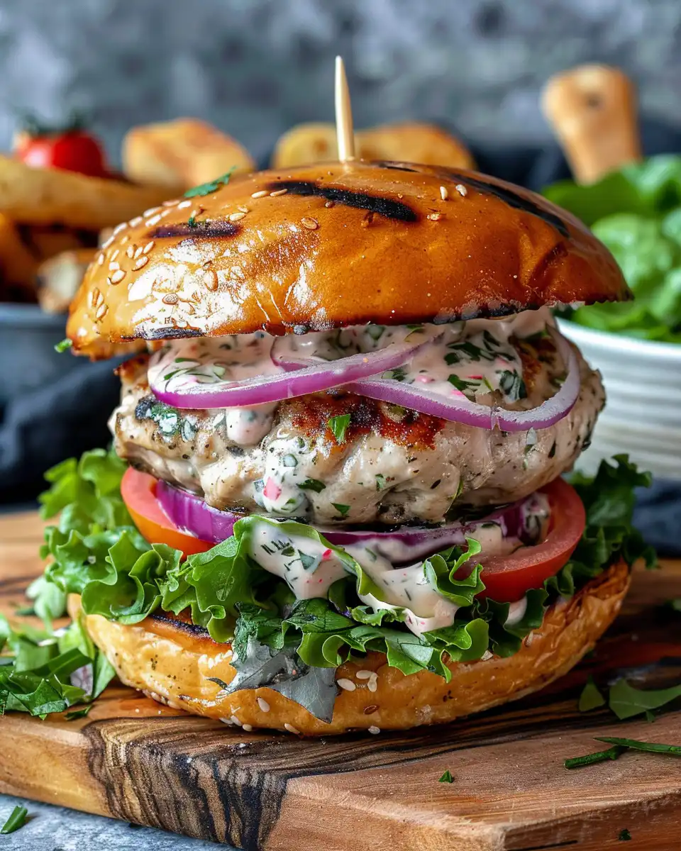 Fresh ingredients for Greek chicken burgers including red peppers, feta, spinach