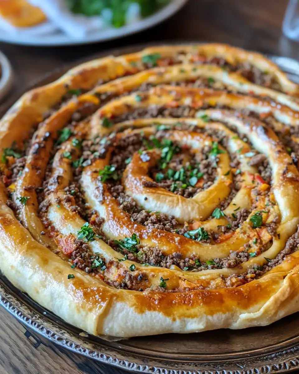 Ingredients for Turkish Borek including ground beef, spices, and phyllo dough
