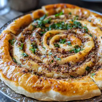The Best Turkish Spiral Borek with Spiced Ground Beef Ever taken with iphone 15 pro max --iw 2 --ar 4:5 --v 6.1 --raw