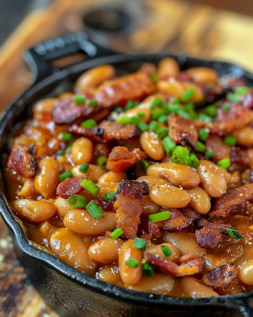 Mixing ingredients for brown sugar and bacon baked beans in bowl